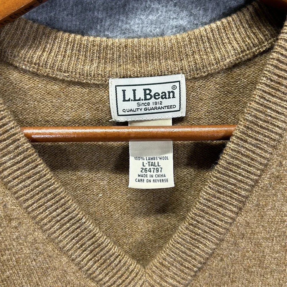 L.L.Bean 100% Lambswool‎ Sweater Vest L Tall Brown Mens Sleeveless Knitwear - Picture 3 of 5